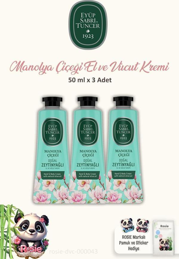 Eyüp Sabri Tuncer El ve Vücut Kremi Manolya Çiçeği 50 ml ve %100 Pamuk ROSIE - Image 1