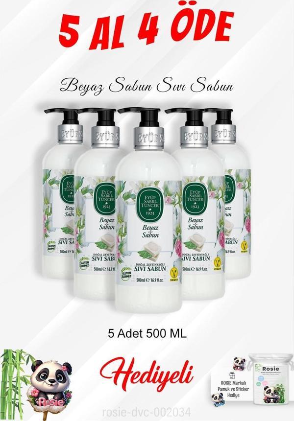 Beyaz Sabun Sıvı Sabun 500 ML 5 Al 4 Öde ve Rosie Pamuk - Image 1