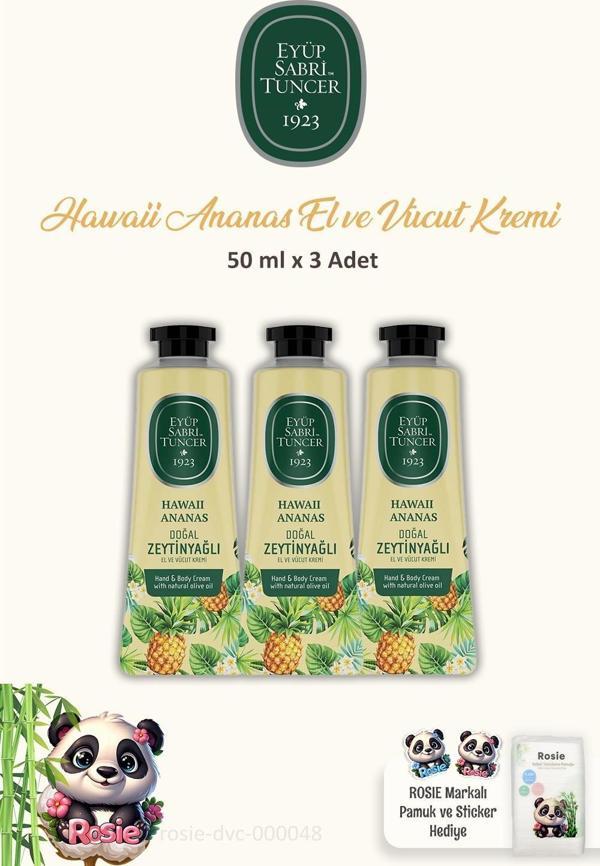 Eyüp Sabri Tuncer El ve Vücut Kremi 3'lü Havaii Ananas 50 ml ve ROSIE Pamuk - Image 1