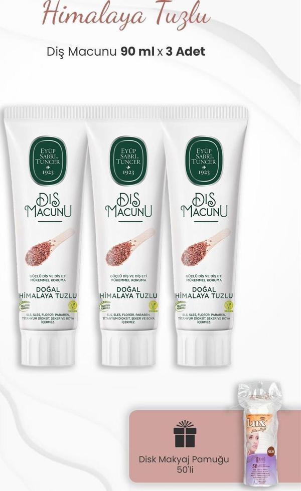 Eyüp Sabri Tuncer Himalaya Tuzlu Diş Macunu 90 ml x 3 Adet ve Disk Pamuk 50'li - Image 1
