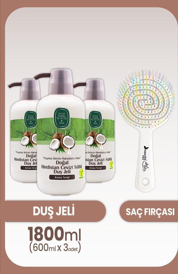 Eyüp Sabri Tuncer Hindistan Cevizli Duş Jeli 600 ml x 3 Adet ve Saç Fırçası - Image 1