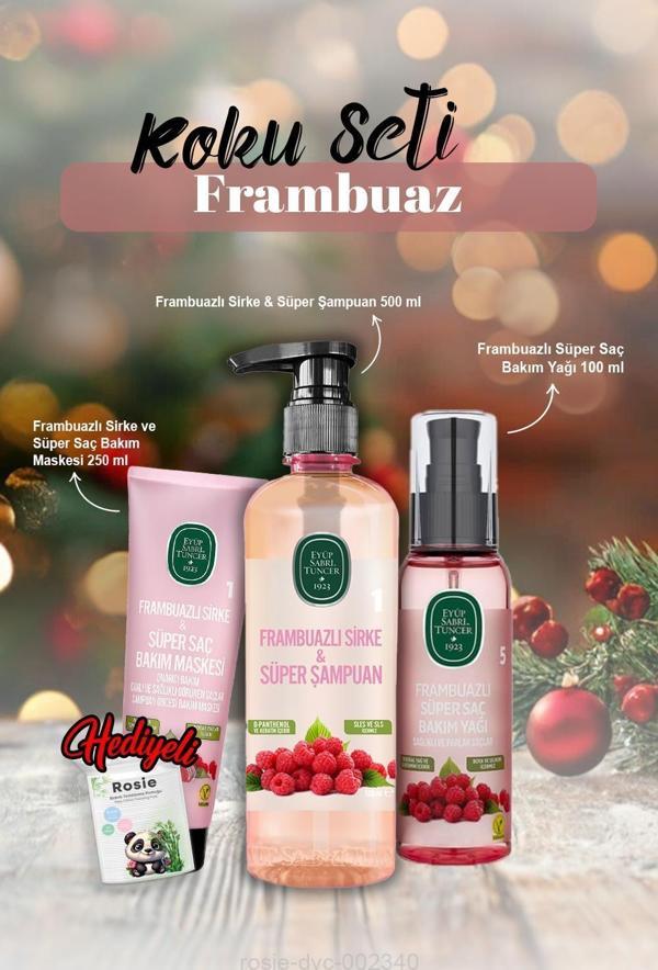 Frambuazlı Bakım Yağı 100 ml, Şampuan 500 ml, Maske 250 ml ve Rosie Hediye - Image 1
