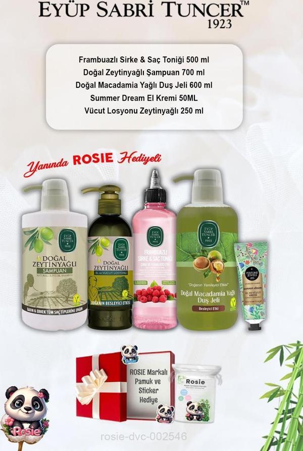 Macadamia Duş Jeli, Summer Dream Krem, Zeytinyağlı Şampuan ve Losyon, Frambuaz Tonik ve Rosie - Image 1