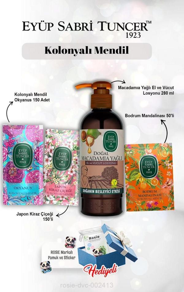 Macadamia Losyon 250 ml, Mandalina 50'li, Okyanus ve Kiraz Çiçeği 150'li ve Rosie - Image 1
