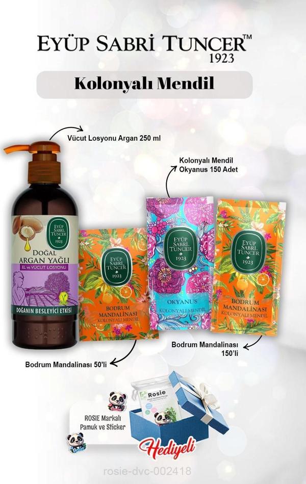 Mandalina 50'li ve 150'li ve, Okyanus 150'li Kolonyalı Mendil, Argan Losyon 250 ml Rosie - Image 1