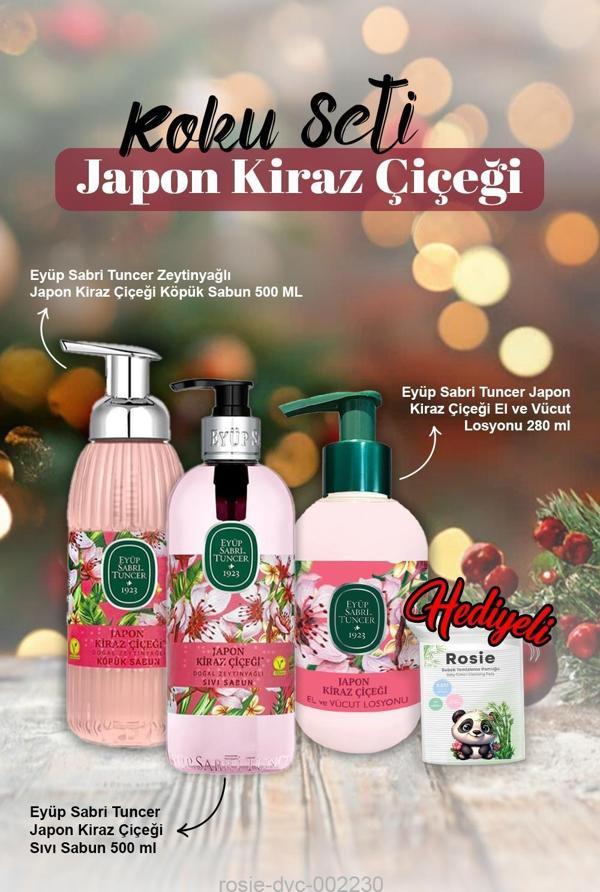 Japon Kiraz Çiçeği Sıvı ve Köpük Sabun 500ml, Losyon 280ml ve Rosie Pamuk - Image 1