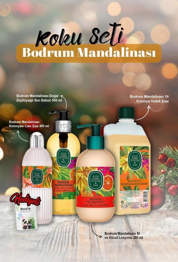 Kolonya 1 lt ve 400 ml, Sıvı Sabun 500 ml, Losyon 280 ml Bodrum Mandalina ve Rosie Hediye - Image 1