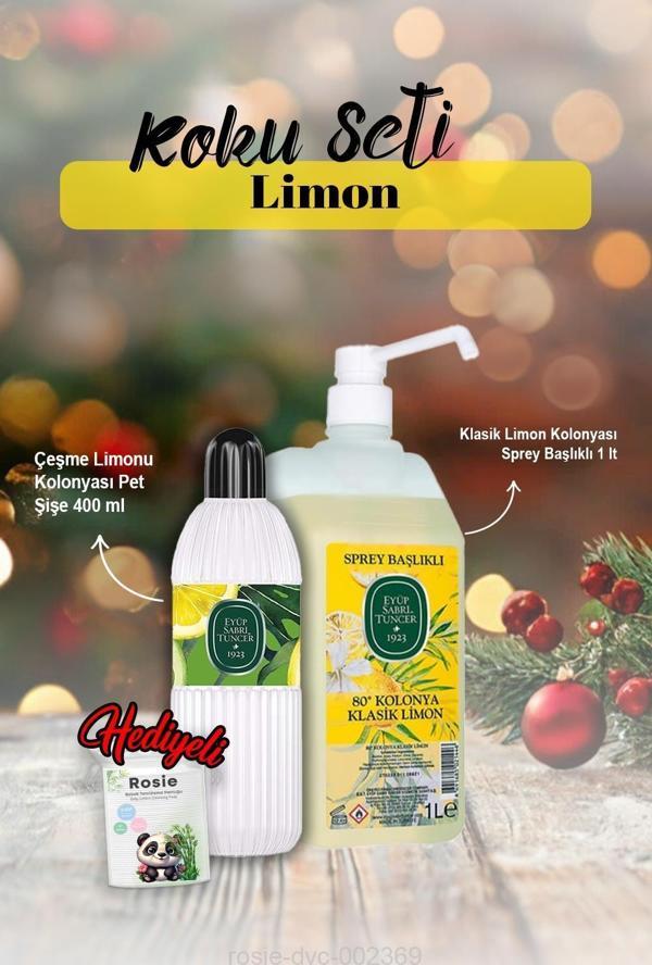 Kolonya 1 lt ve Pet Şişe 400 ml Çeşme Limonu ve Rosie Hediye - Image 1
