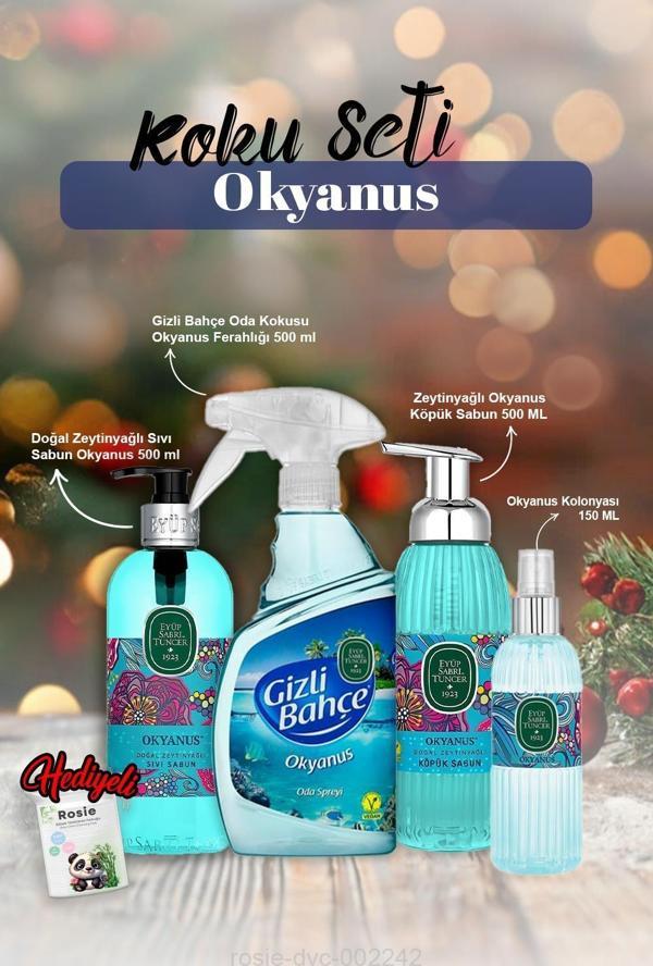 Kolonya 150ml, Sıvı ve Köpük Sabun 500ml, Oda kokusu 500ml Okyanus ve Rosie Pamuk - Image 1