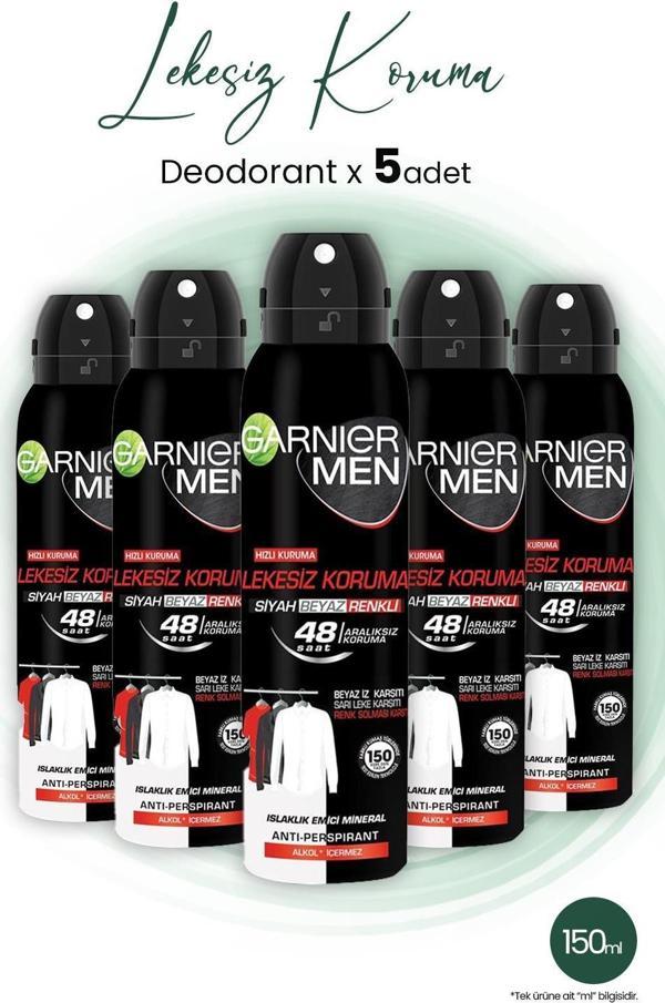 Garnier Men 48H Lekesiz Koruma Erkek Deodorant 150 ml x 5 Adet - Image 1