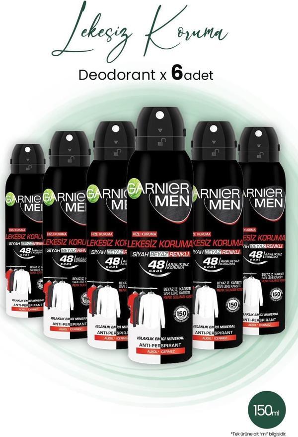 Garnier Men 48H Lekesiz Koruma Erkek Deodorant 150 ml x 6 Adet - Image 1