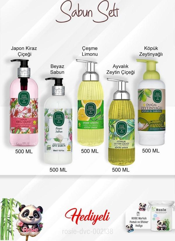 Sabun Paket 500 ML Ayvalık Zeytin Çiçeği, Çeşme Limonu, Japon Kiraz Çiçeği, Beyaz Sabun, Zeytinyağlı ve Rosie - Image 1