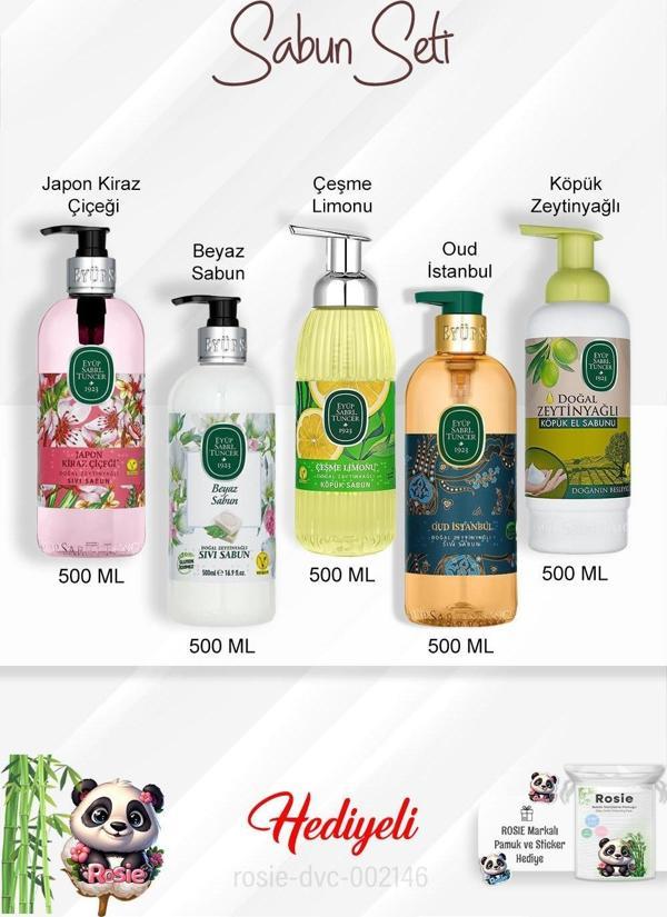 Sabun Paket 500 ML Beyaz Sabun, Çeşme Limonu, Oud İstanbul, Zeytinyağlı, Japon Kiraz Çiçeği ve Rosie - Image 1