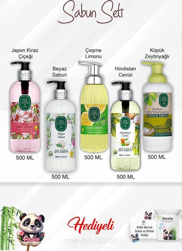 Sabun Paket 500 ML Japon Kiraz Çiçeği, Zeytinyağlı, Hindistan Cevizi, Beyaz Sabun, Çeşme Limonu ve Rosie - Image 1