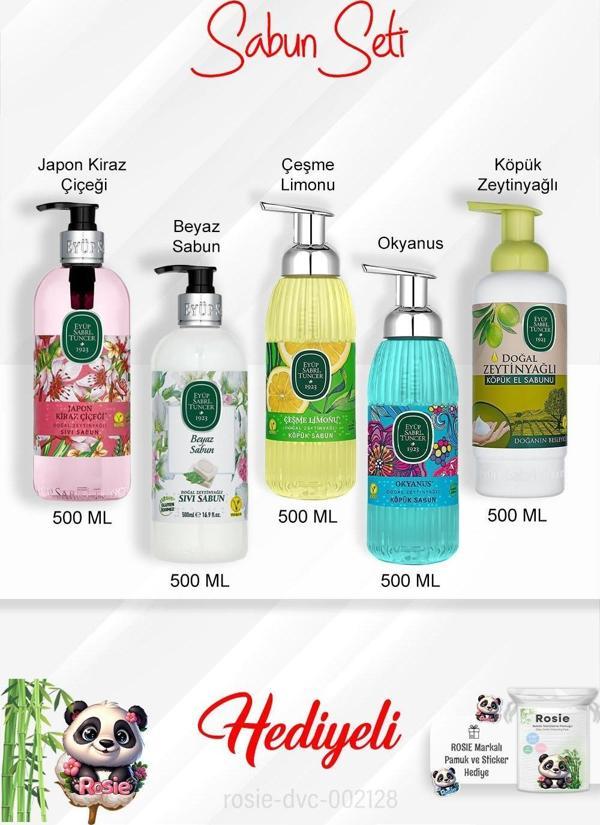 Sabun Paketi 500 ML Çeşme Limonu, Okyanus, Japon Kiraz Çiçeği, Beyaz Sabun, Zeytinyağlı ve Rosie - Image 1