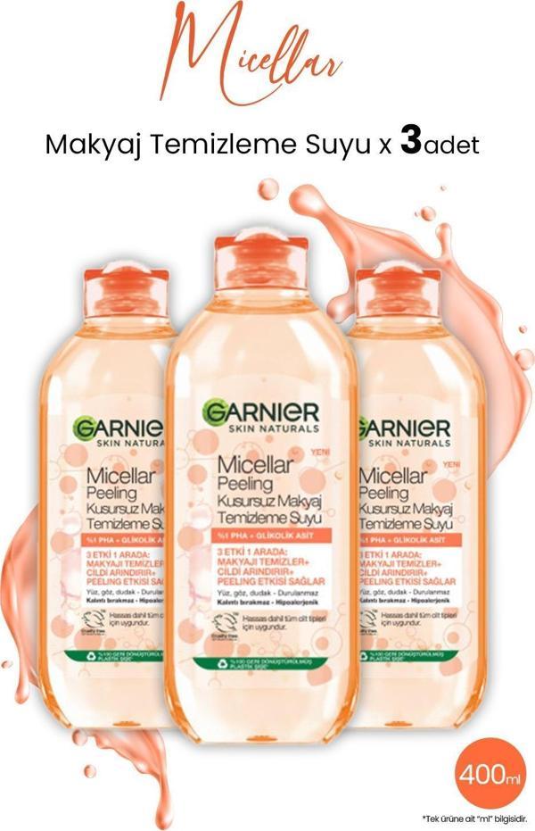 Garnier Micellar Kusursuz Makyaj Temizleme Suyu Peeling 400 ml x 3 Adet - Image 1