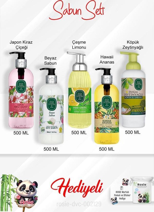 Sabun Paketi 500 ML Hawaii Ananas,Çeşme Limonu, Japon Kiraz Çiçeği, Beyaz Sabun, Zeytinyağlı ve Rosie - Image 1