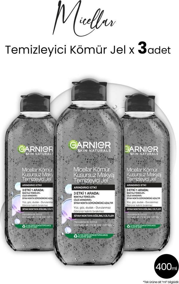 Garnier Micellar Makyaj Temizleyici Jel Kömür 400 ml x 3 Adet - Image 1