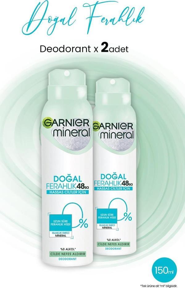 Garnier Mineral 48 Saat Doğal Ferahlık Kadın Sprey Deodorant 150 ml x 2 Adet - Image 1