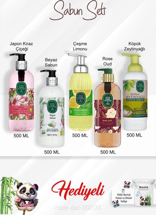 Sabun Paketi 500 ML Rose Oud,Çeşme Limonu, Japon Kiraz Çiçeği, Beyaz Sabun, Zeytinyağlı ve Rosie - Image 1