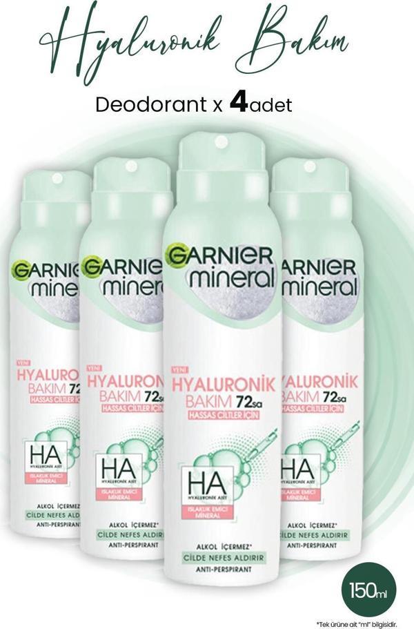 Garnier Mineral Hyaluronik Bakım 72H Sprey Deodorant 150 ml x 4 Adet - Image 1
