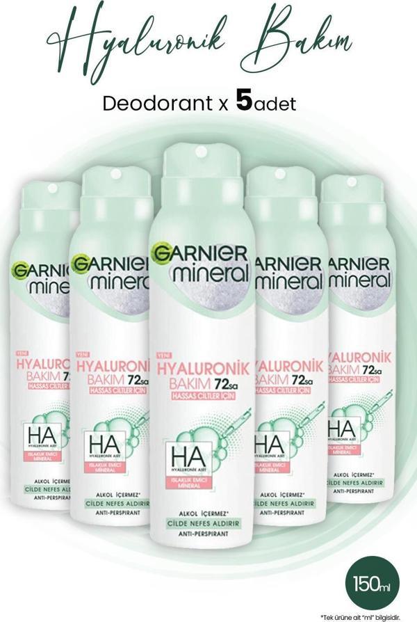 Garnier Mineral Hyaluronik Bakım 72H Sprey Deodorant 150 ml x 5 Adet - Image 1