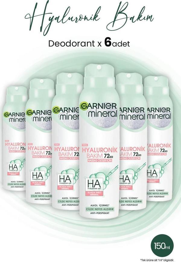 Garnier Mineral Hyaluronik Bakım 72H Sprey Deodorant 150 ml x 6 Adet - Image 1