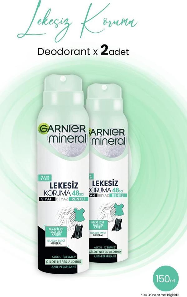 Garnier Mineral Lekesiz Koruma Ferah Sprey Deodorant 150 ML x 2 Adet - Image 1