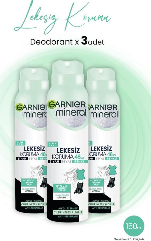 Garnier Mineral Lekesiz Koruma Ferah Sprey Deodorant 150 ML x 3 Adet - Image 1