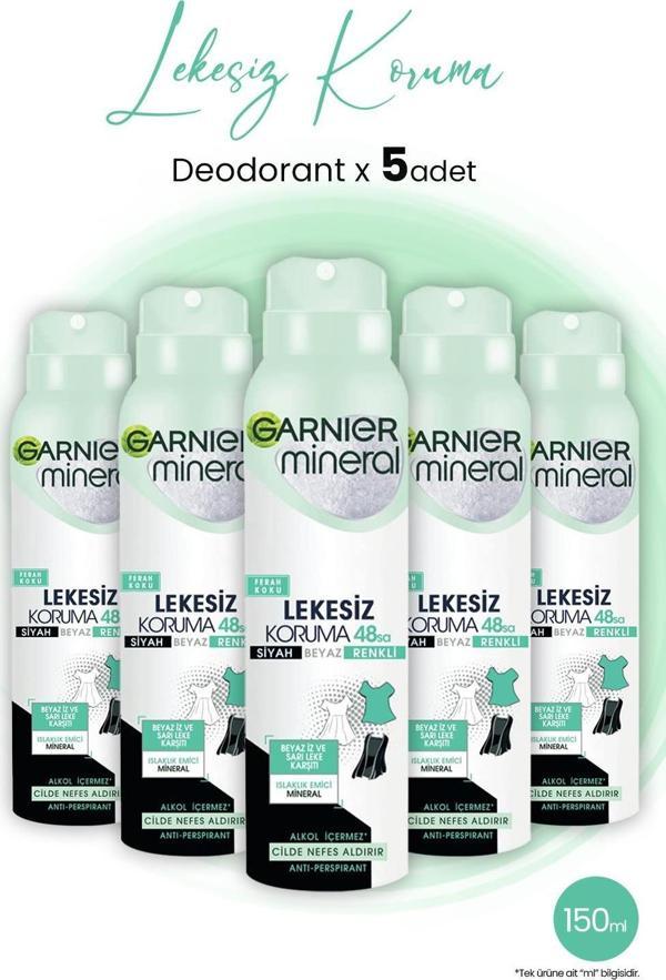Garnier Mineral Lekesiz Koruma Ferah Sprey Deodorant 150 ML x 5 Adet - Image 1