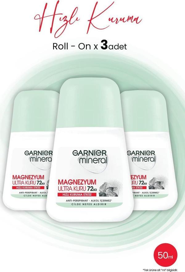 Garnier Mineral Magnezyum Ultra Kuru Roll-On 72 Saat x 3 Adet - Image 1