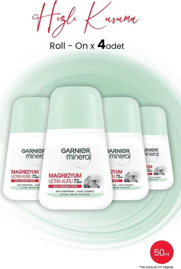 Garnier Mineral Magnezyum Ultra Kuru Roll-On 72 Saat x 4 Adet - Image 1