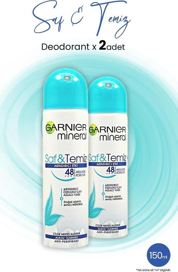 Garnier Mineral Saf ve Temiz Sprey Deodorant 48 Saat 150 ML x 2 Adet - Image 1
