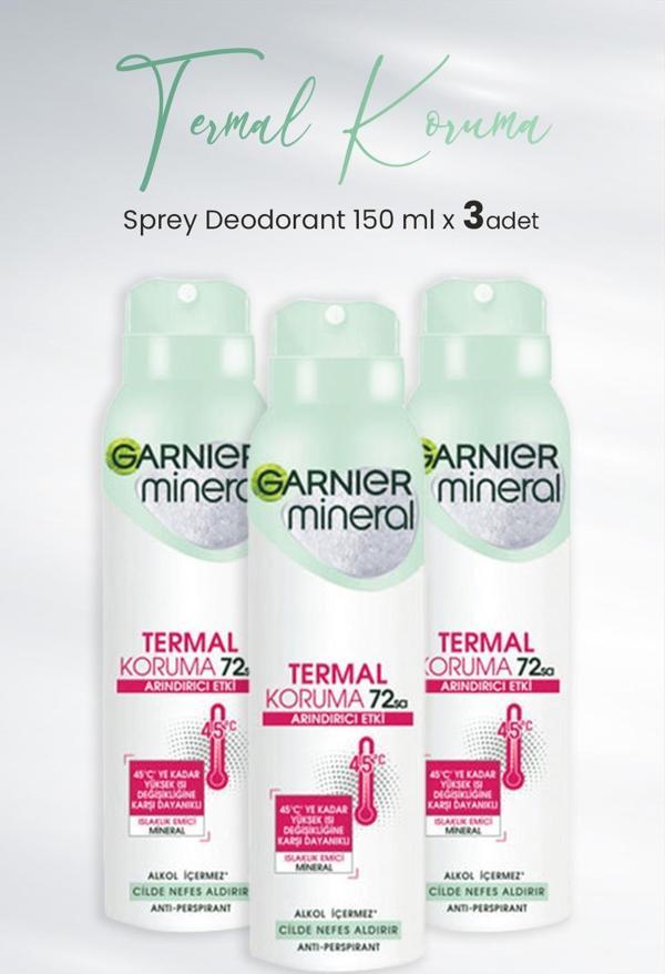Garnier Mineral Termal Koruma Sprey Deodorant 150 ml x 3 Adet - Image 1