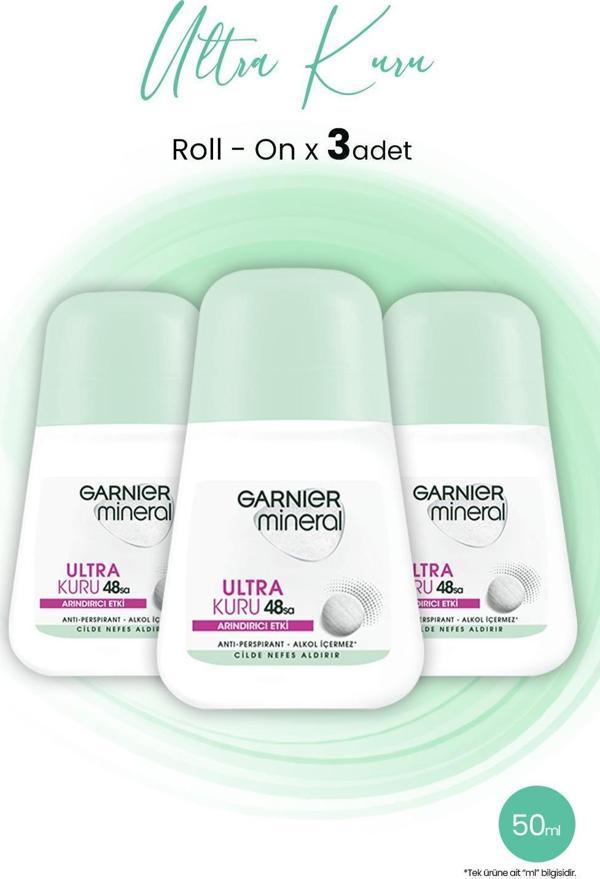 Garnier Mineral Ultra Kuru Roll-On 48 Saat x 3 Adet - Image 1