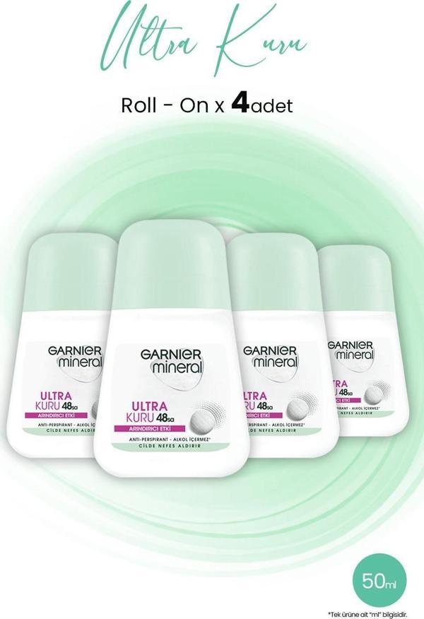 Garnier Mineral Ultra Kuru Roll-On 48 Saat x 4 Adet - Image 1