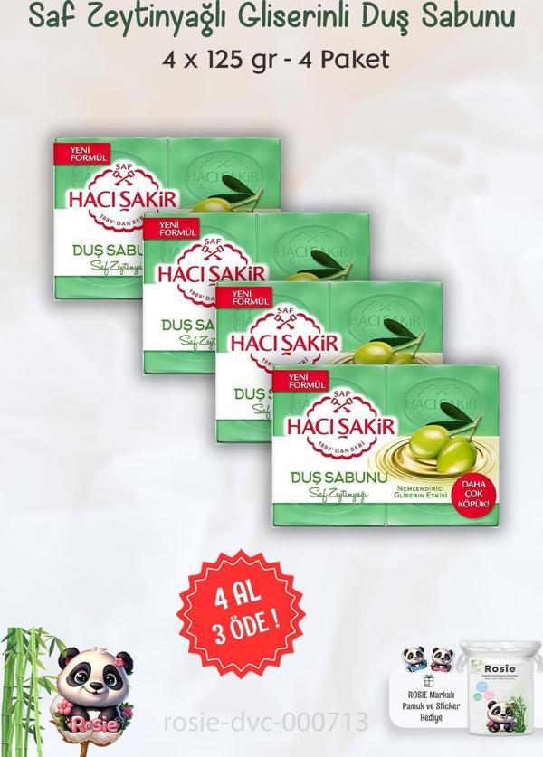 4 AL 3 ÖDE Hacı Şakir Saf Zeytinyağlı Gliserinli Duş Sabunu 4 x 125 gr ve ROSIE - Image 1