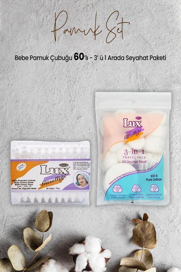 Lux Bebe Pamuk Çubuğu 60' lı ve 3' lü Seyahat Paketi - Image 1
