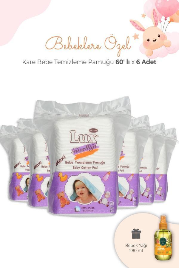 Lux Bebe Temizleme Pamuğu Kare 60' lı x 6 Adet ve Bebek Yağı - Image 1