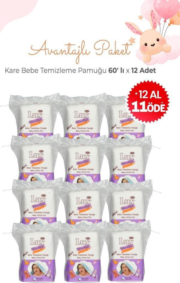 Lux 12 Al 11 Öde Kare Bebe Temizleme Pamuğu 60' lı - Image 1