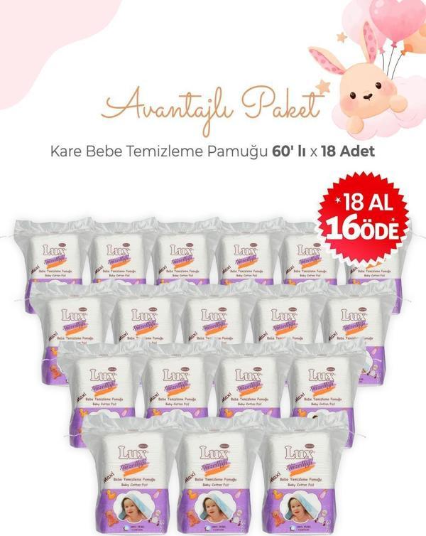 Lux 18 Al 16 Öde Kare Bebe Temizleme Pamuğu 60' lı - Image 1