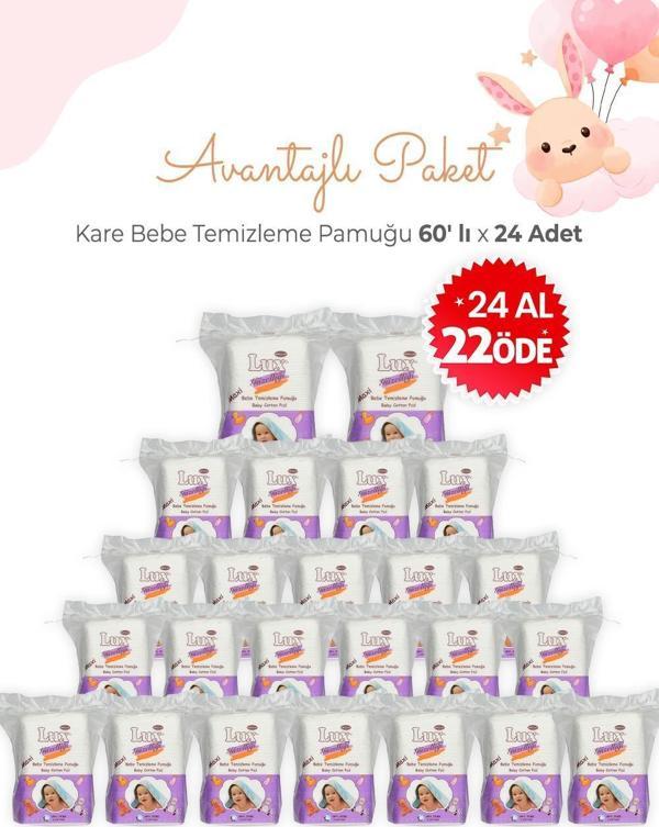 Lux 24 Al 22 Öde Kare Bebe Temizleme Pamuğu 60' lı - Image 1