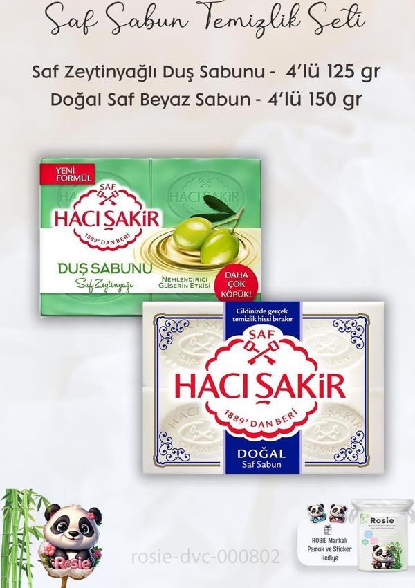 Hacı Şakir Saf Zeytinyağlı Gliserinli Duş Sabunu 4 x 125 gr, Saf Doğal Sabun 4 x 150 gr ve ROSIE - Image 1
