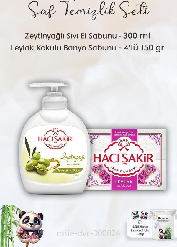 Hacı Şakir Zeytinyağlı Sıvı Sabun 300 ml, Leylak Kokulu Banyo Sabunu 4 x 150 gr ve ROSIE - Image 1