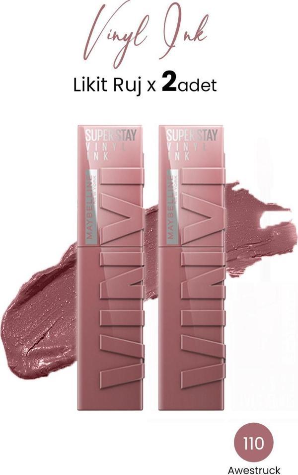 Maybelline New York Super Stay Vinyl Ink Likit Ruj 110 Awestruck x 2 adet - Image 1