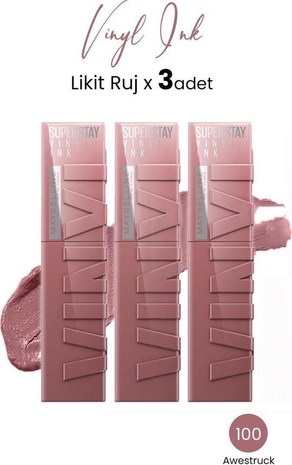 Maybelline New York Super Stay Vinyl Ink Likit Ruj 110 Awestruck x 3 adet - Image 1