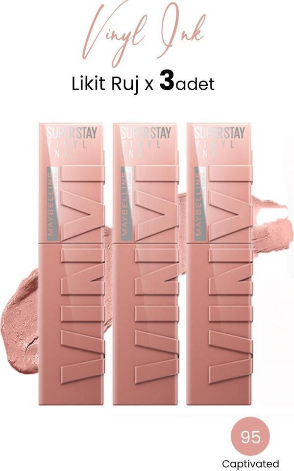 Maybelline New York Super Stay Vinyl Ink Likit Ruj 95 Captivated x 3 adet - Image 1