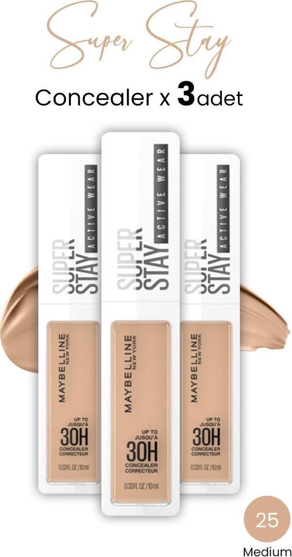 Maybelline New York Superstay Active Wear Concealer 25 Medium x 3 adet - Image 1