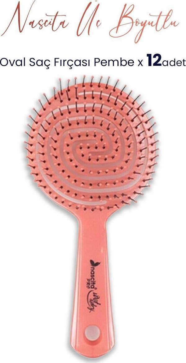 Nascita Üç Boyutlu Oval Saç Fırçası Pembe x 12 Adet - Image 1