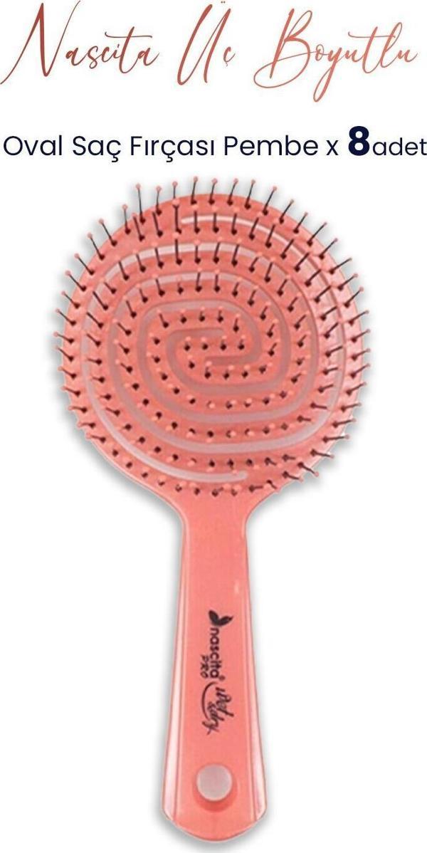 Nascita Üç Boyutlu Oval Saç Fırçası Pembe x 8 Adet - Image 1